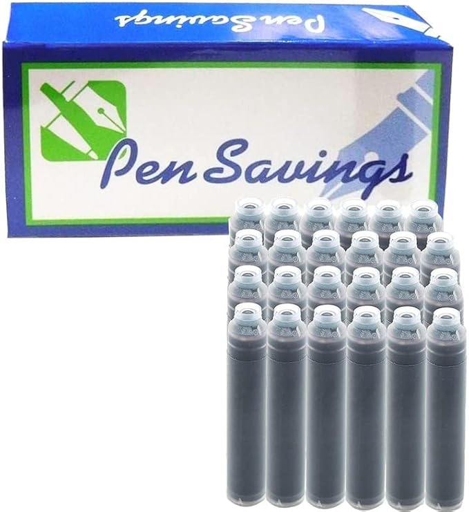 Pen Savings Fountain Pen Ink Cartridges - Pack of 24, International Standard Size, Length 1.5 Inch, 2.6mm Bore, Disposable & Generic, Perfect for Calligraphy Writing (Navy Blue)
