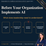 Responsible AI in healthcare implementation graphic showing four leadership considerations intended use, information handling, output review, and supporting evidence_drayguensahin
